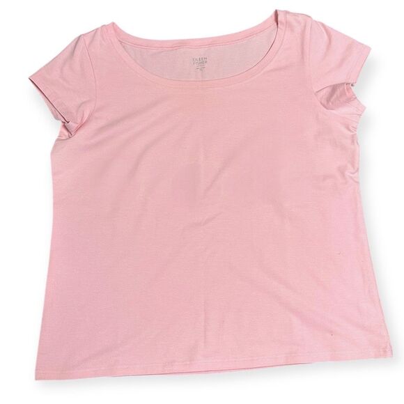 EILEEN FISHER Women’s Pink Organic Cotton Stretch Scoop Neck Tee Petite Large - Picture 1 of 5